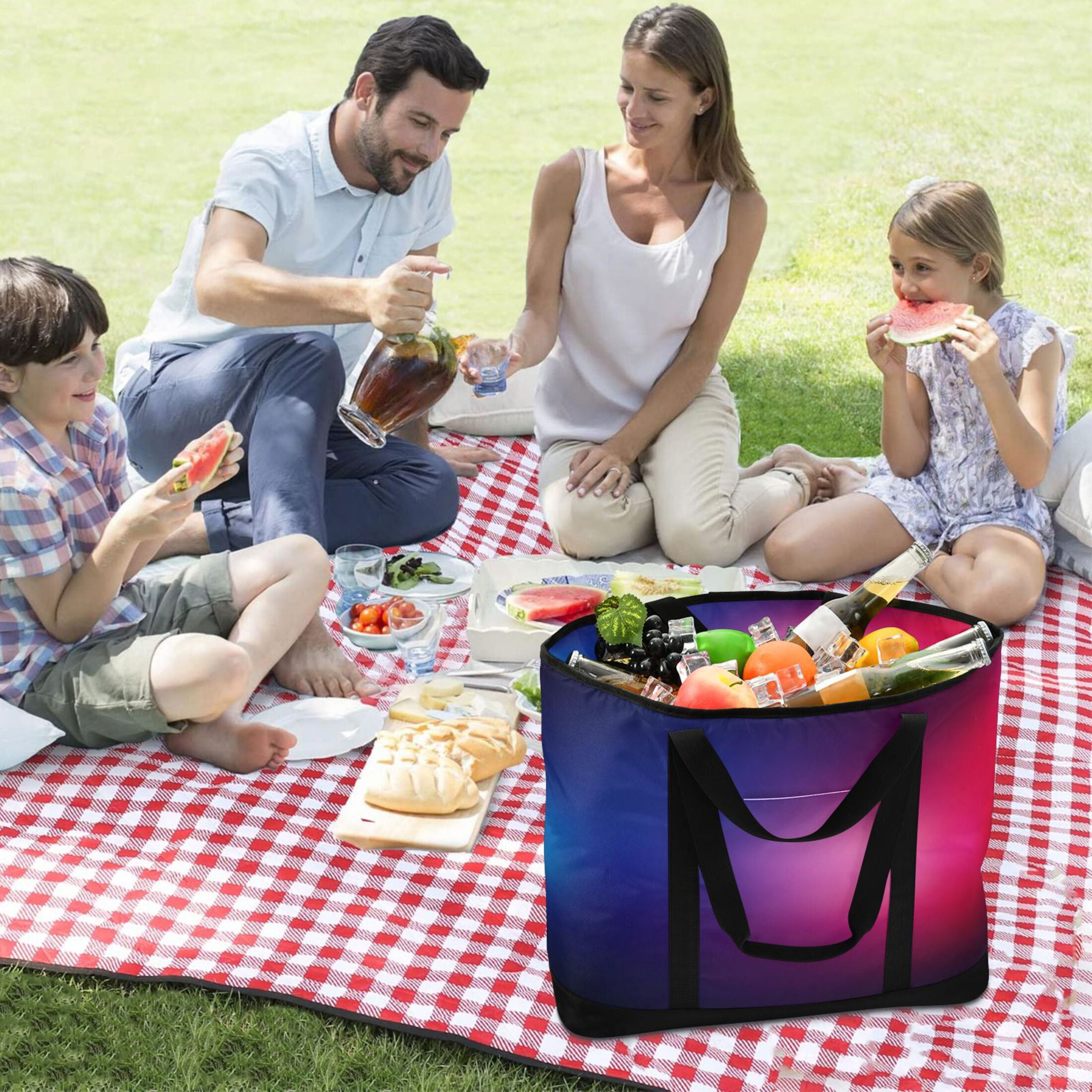 Large Hand-held Ice Pack Picnic Bag Insulation and Refrigeration Suitable for Shopping Picnics and Camping Red Blue Light