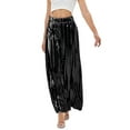 thumbnail image 3 of TANBOM Party Shiny Pleated Wide Leg High Waist Black Women's Pants (Women's S), 3 of 4