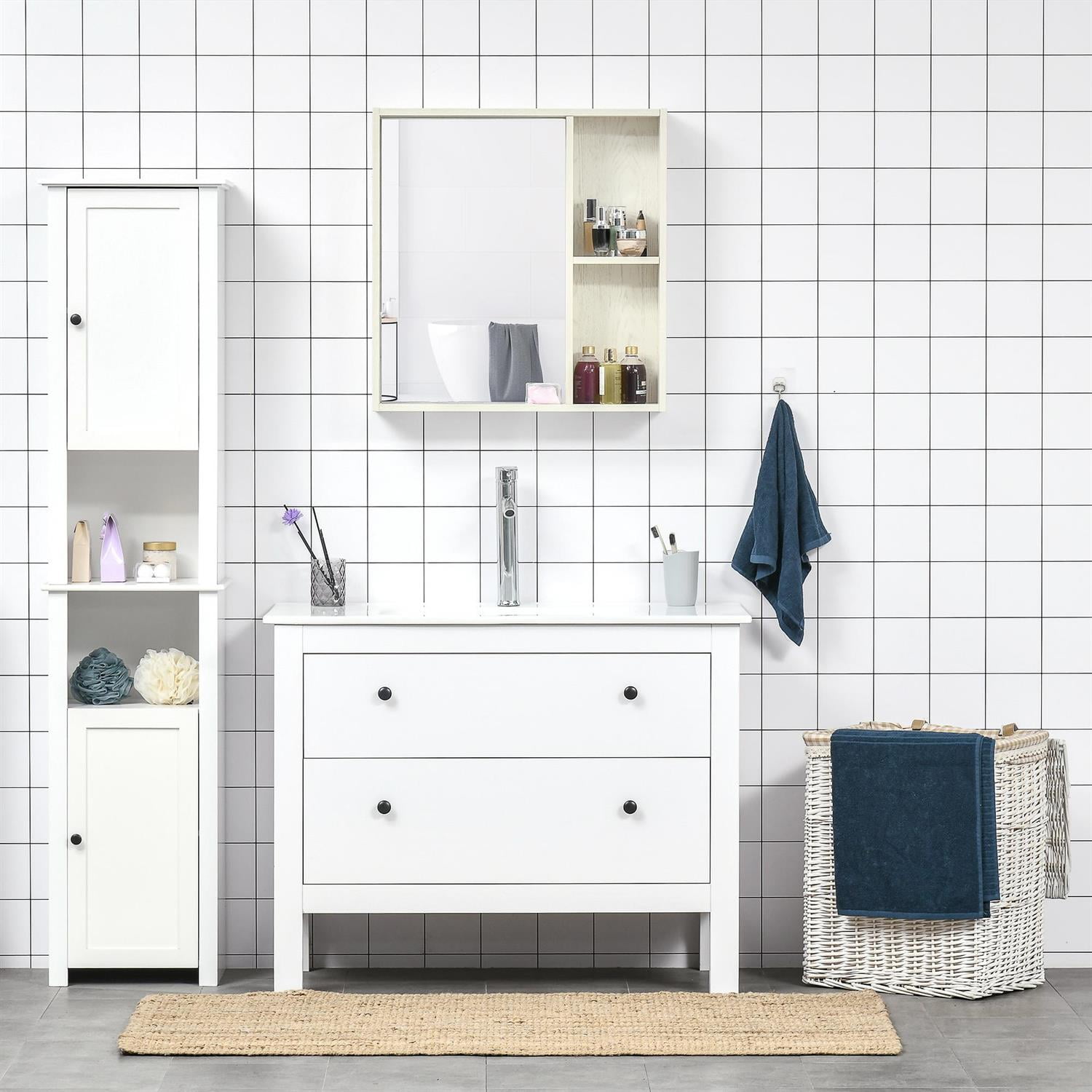 Demi Bonn 25" Bathroom Storage Mirror Cabinet, Wall Mounted, Over Toilet Design for Living Room & Laundry Room Use, White