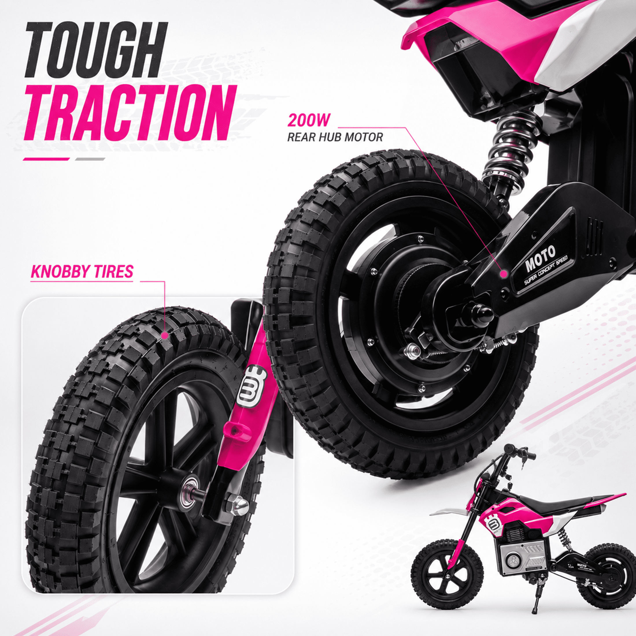 24V Kids Electric Motocross Motorcycle with Bluetooth Music - 200W Power, Rear Shock Absorber, LED Breathing Lights, Adjustable Speed up to 9.32 MPH - Powered Ride On Toy for Boys Girls Ages 5-15