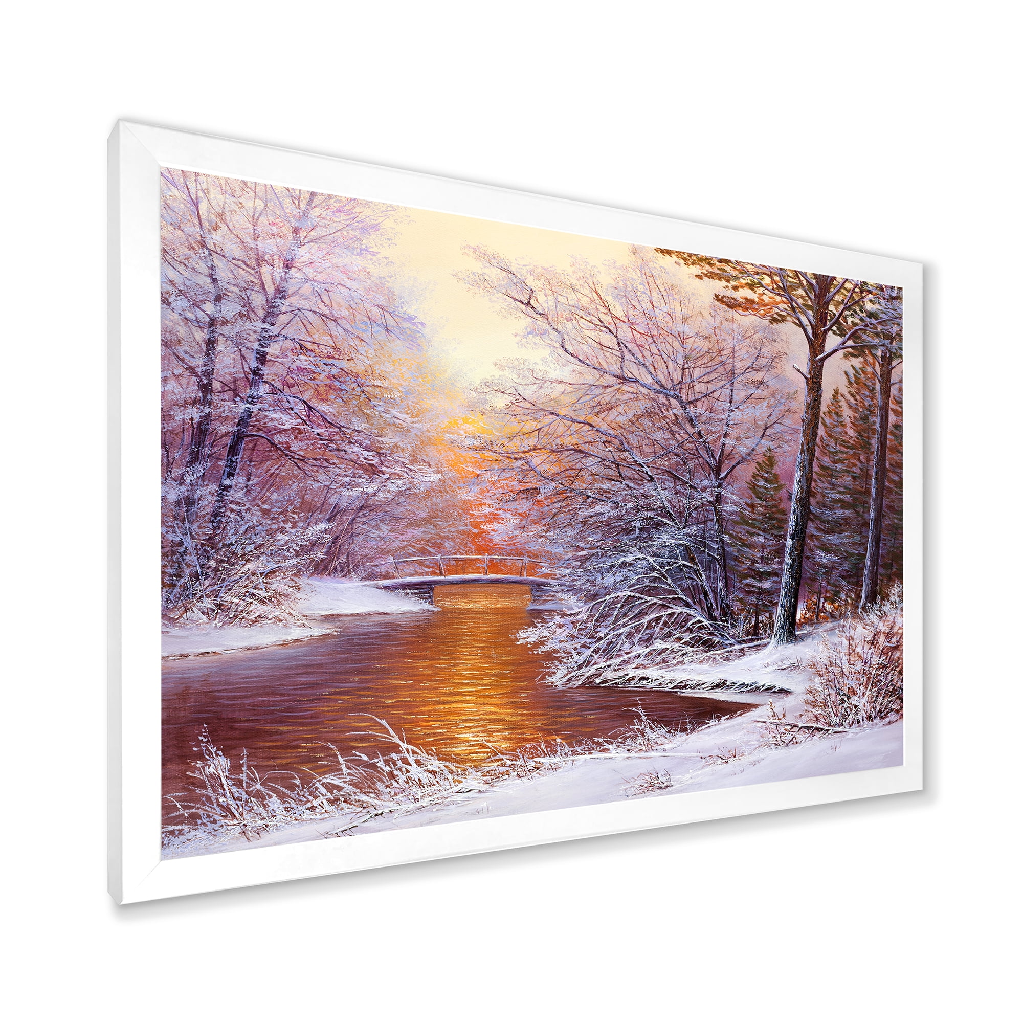 Designart 'Christmas Forest With Trees and River II' Traditional Framed Art Print