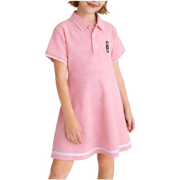 Odeerbi Vestido de Tenis de Niñas de Color Sólido Manga Corta Vestido de Golf Uniforme de La Escuela Casual de Línea A