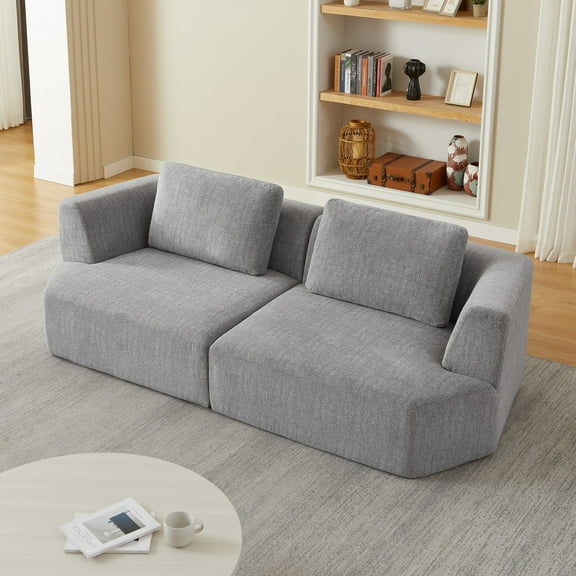 Leumius Modern Oversized 3 Seater Compressed Sofa,Chenille Sofa Couch with Deep Seating Upholstered Sofa for Space-Saving,Living Room,No Assembly,Grey