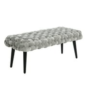 Creative Co-Op Chunky Woven Velvet Bench with Solid Wood Legs for Modern Boho Entryway, Bedroom, or Living Room Furniture, Gray & Black