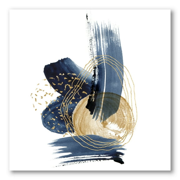Designart ' Gold Strokes and Landscape of Dark Blue Mountains II ' Modern Canvas Wall Art Print