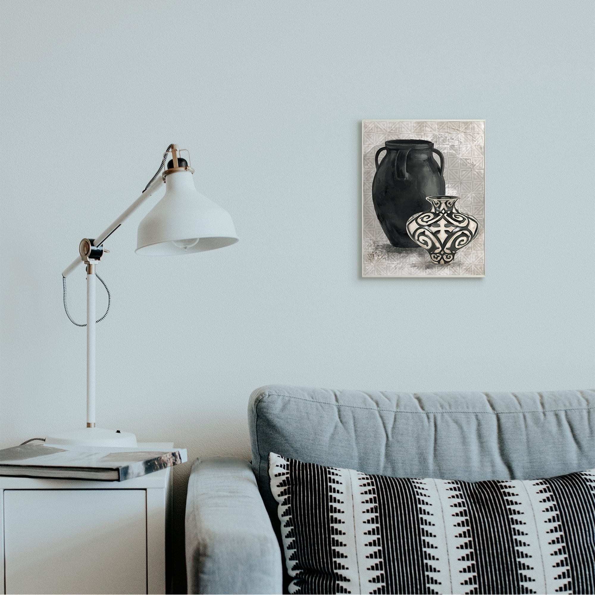 Stupell Industries Ornate Ceramics over Grey Geometric Pattern Wall Plaque by Daphne Polselli