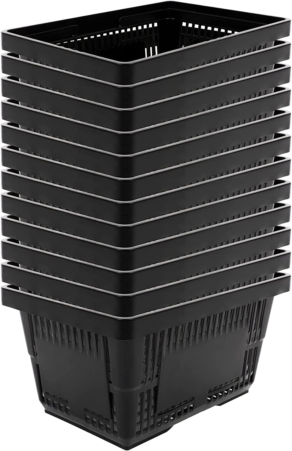 21L Shopping Basket Black Basket With Plastic Handles For Supermarket shop Black Plastic Shopping Basket Convenient Sundries Laundry Basket 12 Pack Shopping Basket