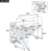 Pinovk Twin Size Wood House Loft bed with Slide, Storage shelves and Light, White