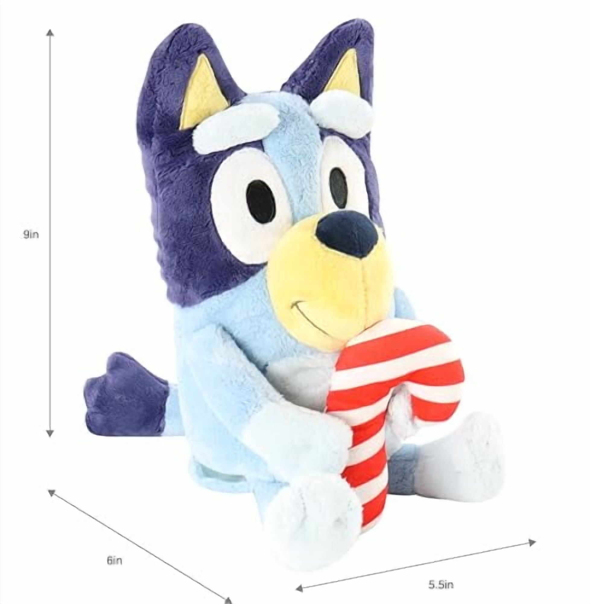 ANIMAL ADVENTURE BLUEY WITH CANDY CANE 9” HOLIDAY MINI ANIMATED PLUSH - BLUE