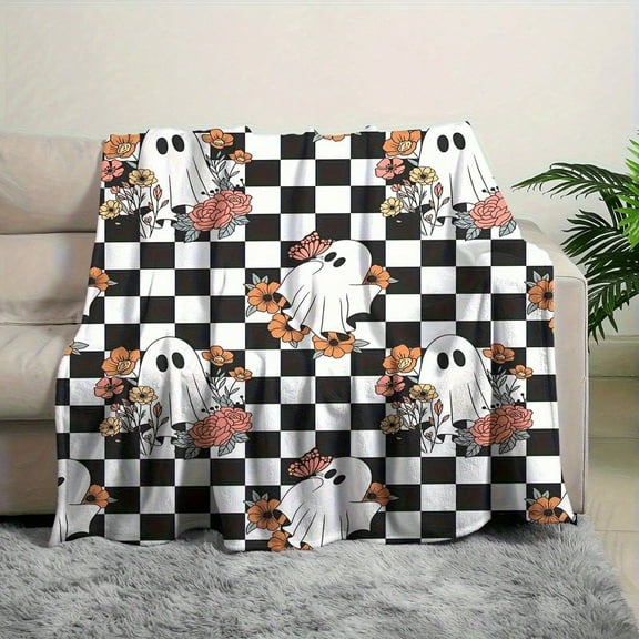 Kuscheln Halloween Blanket, Spooky Ghost Pumpkin Bat Fleece Throw Blanket, Soft Blanket for Sofa Couch Bed, Haunted House Blanket, Holiday Gift Blanket for Families Friends, Halloween Home Décor