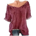 thumbnail image 2 of Fesfesfes Exercise Clothes for Women Plus Casual Cold Off Shoulder Lace Neck Plue Size Tops Shirt Blouse 18(XXXXXL), 2 of 8