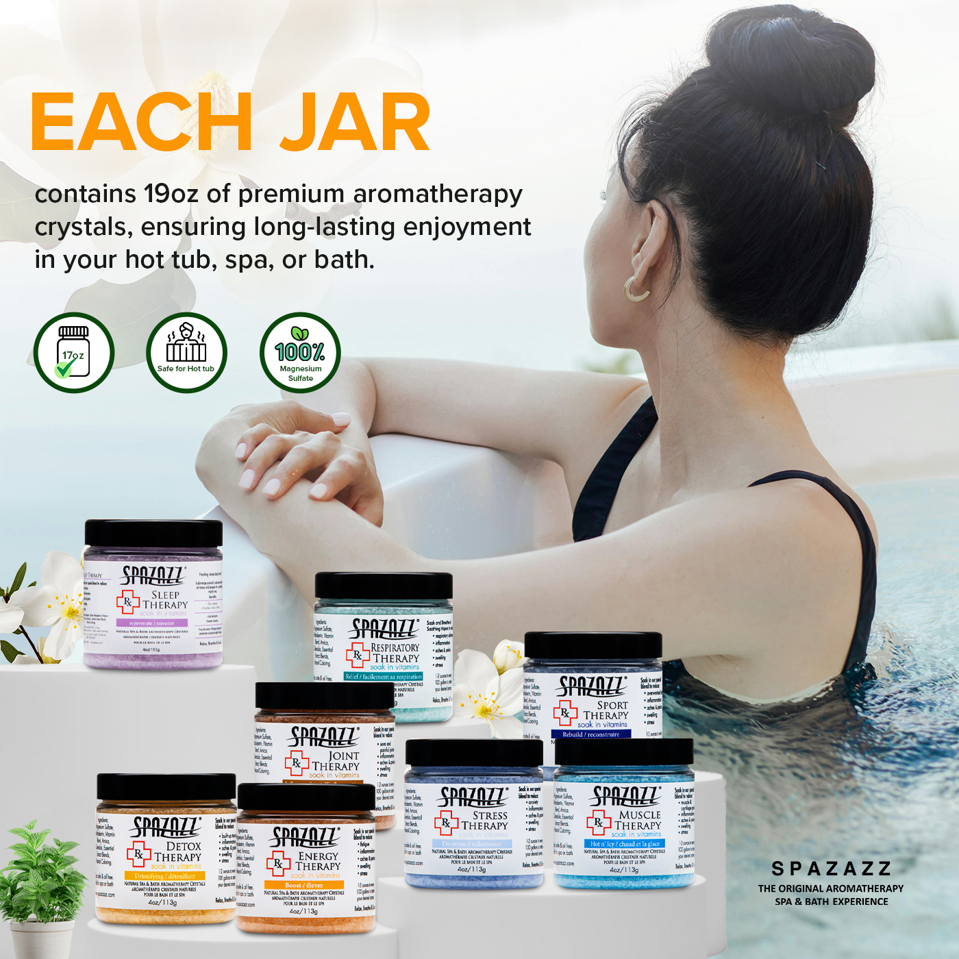 RX Therapy Hot Tub Spa and Bath Aromatherapy Salt Crystals 4oz 8 Pack Sample Bundle Includes Muscle - Joint - Detox - Stress - Respiratory - Sport -Sleep - Energy. Great for Muscles & Joints