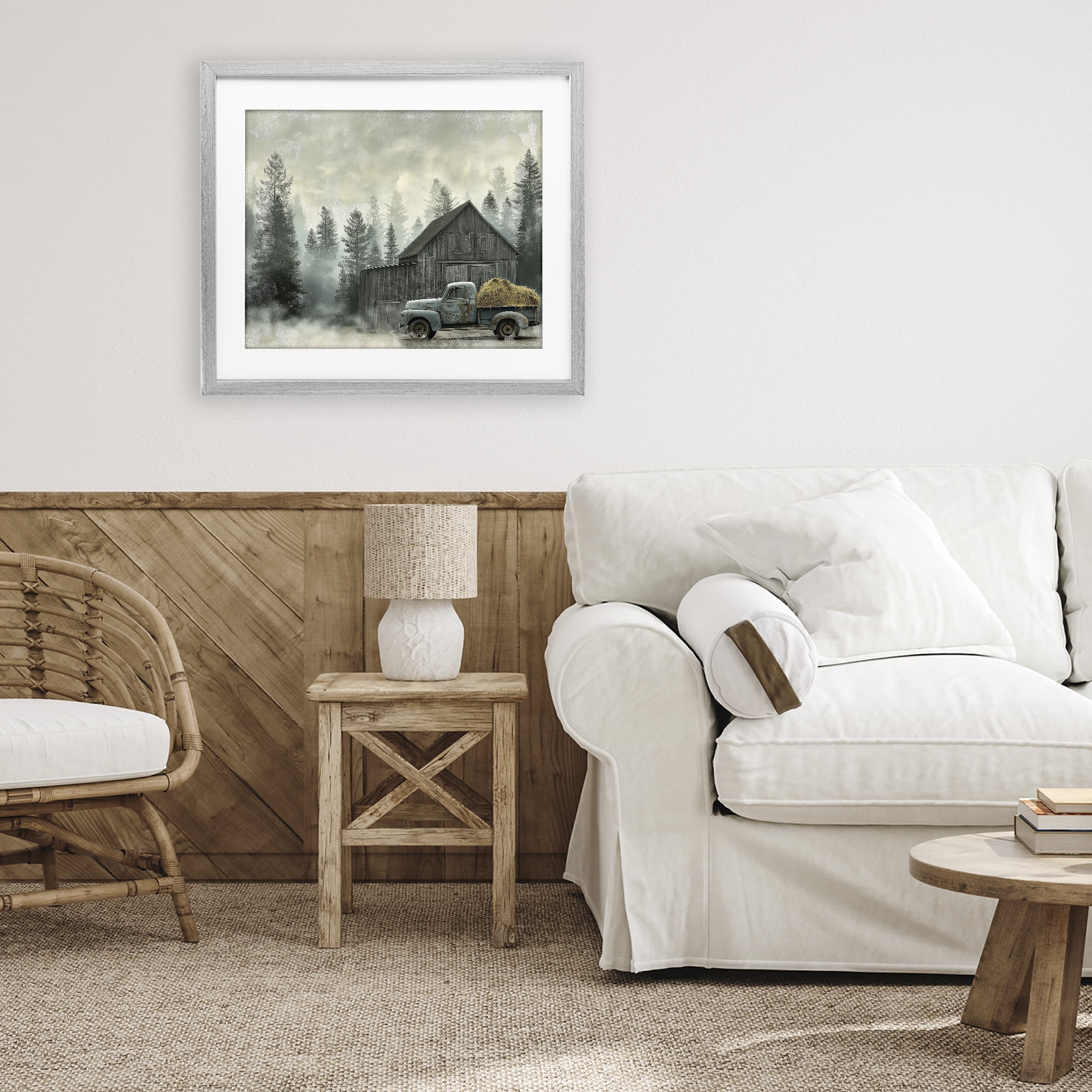 Stupell Industries Vintage Pickup at Misty Barn Gray Framed Print Under Glass, design by Imagine It Images