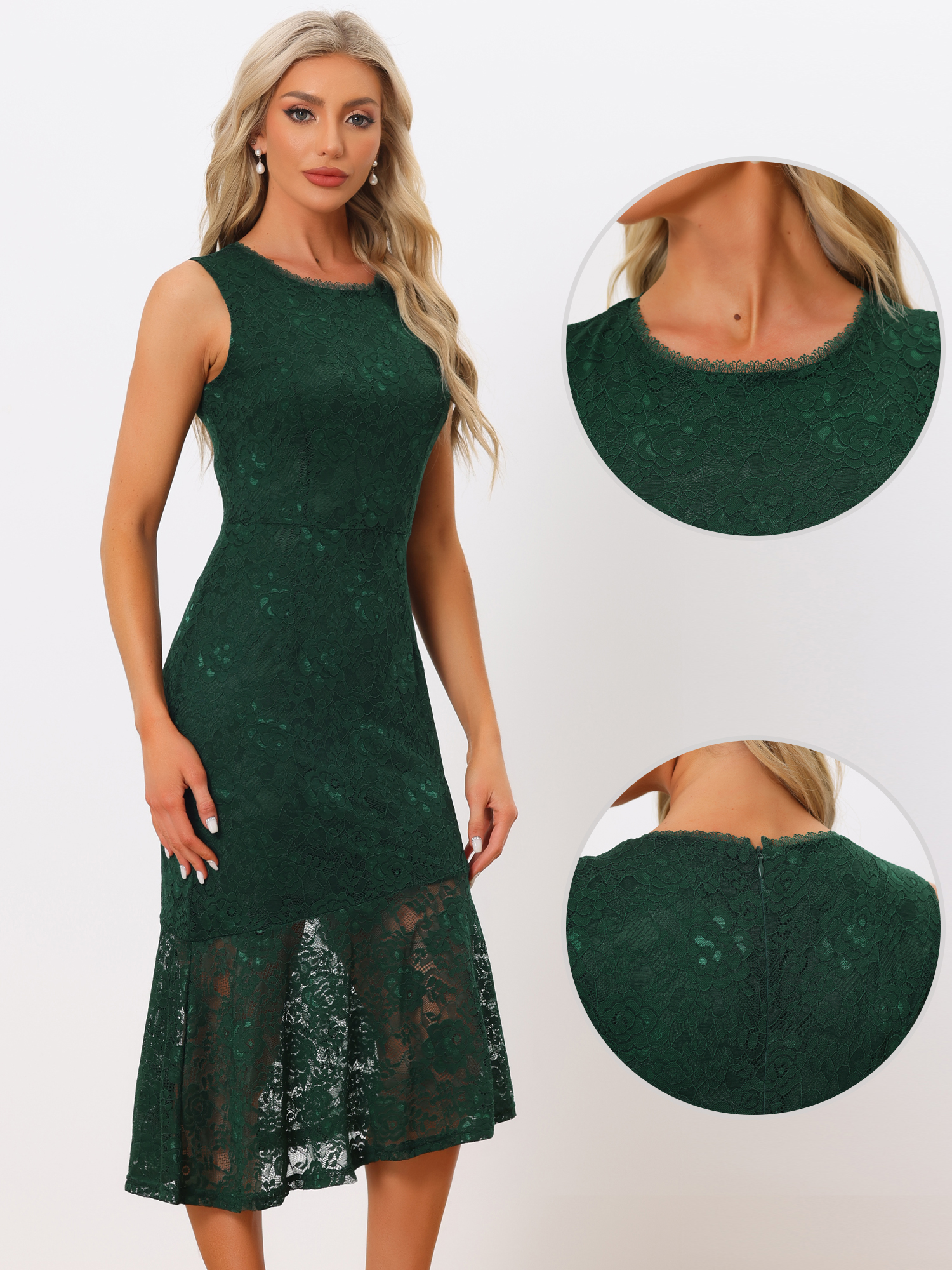 DARING DIVA Asymmetric Hem Fishtail Ruffles Lace Dress XS Dark Green