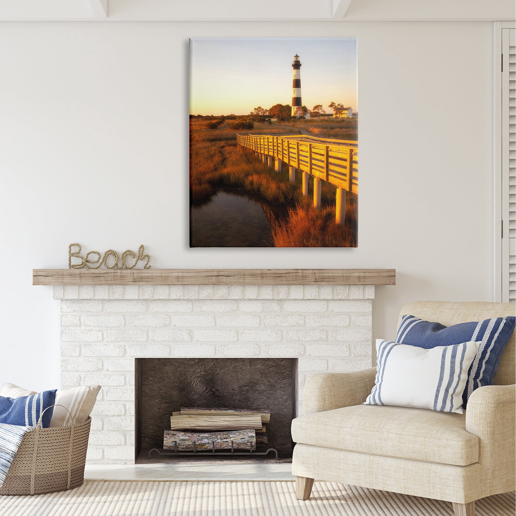 Stupell Industries Bridge to Lighthouse Nature Photography Gallery Wrapped Canvas Art Print Wall Art, 36 x 48