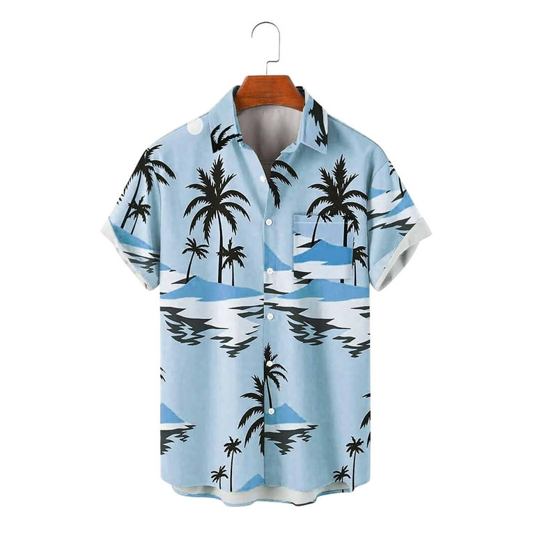 ZCFZJW Big and Tall Regular Fit Casual 3D Flame Flower Pattern Graphic  T-Shirts for Men Short Sleeve Button Down Beach Hawaiian Aloha Shirts with  Pockets Blue XL 
