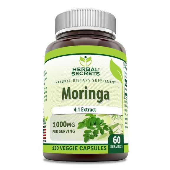 Herbal Secrets Moringa 1000 mg Per Serving 120 Veggie Capsules Supplement | Non-GMO | Gluten Free | Made in USA | Suitable for Vegetarian
