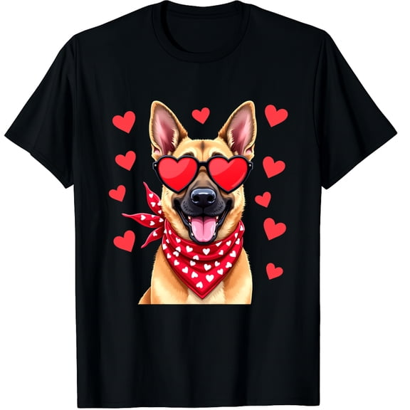 German Shepherd Valentines Day Dog Lover Heart Graphic Crew Neck Short Sleeve T-Shirts (Men's, Women's)