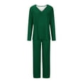 thumbnail image 4 of MuZeFu Pajamas for Women Set 2 Piece Long Sleeve Women's Solid Color Casual Long Top Pants Pajama Set Green XL, 4 of 4