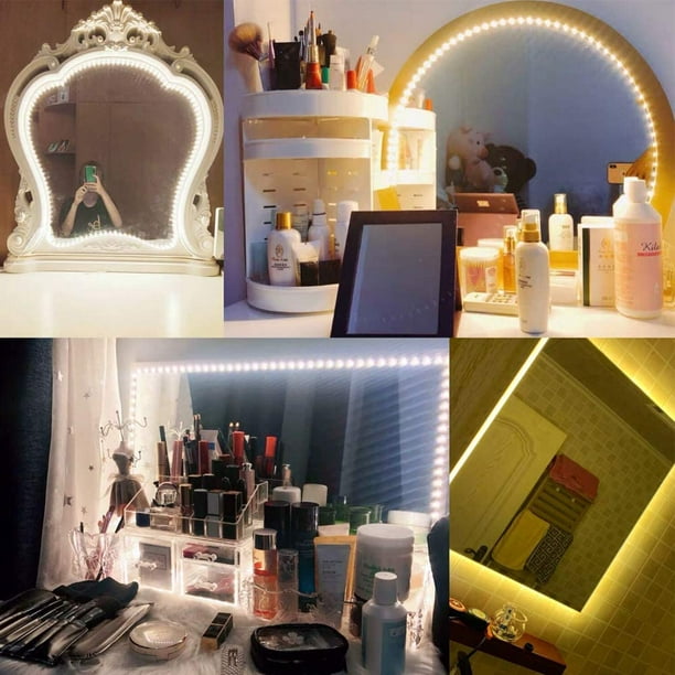 Kit de lumières de miroir de courtoisie LED pliables de 13 pieds/4 m avec  miroir de maquillage de vanité et bande lumineuse flexible réglable avec  gradateur et miroir d'alimentation non inclus 