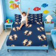 thumbnail image 3 of Manfei Cartoon Otter Full Size Sheets for Kids Boys and Girls, Navy Brown Animal Print Bed Sheets 4 Pieces, 1 Flat Sheet, 1 Fitted Sheet and 2 Pillowcases, 3 of 6