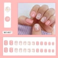 thumbnail image 2 of Uñas postizas cuadradas cortas con flores, uñas postizas brillantes de color rosa, uñas postizas con diseños de flores blancas, bonito kit de uñas acrílicas cortas, diseños de uñas de primavera y vera, 2 of 5