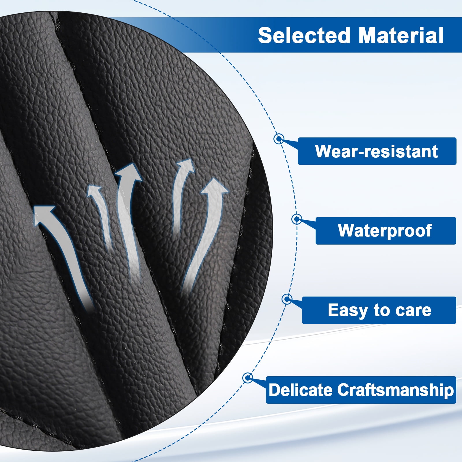 FANOTEK Custom Fit for Chevrolet Trax 2015-2021 Car Seat Cover, Breathable Faux Leather Full Set Seat Cushion with Airbag Compatible Black Blue