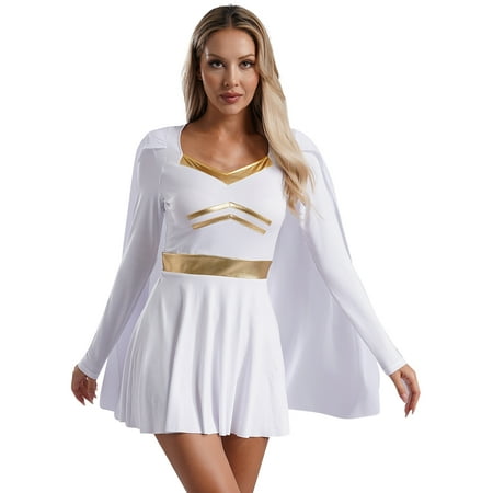 Aislor Women Halloween Costume Toga Greek Ancient Princess Roman Empress Cape Dress White L