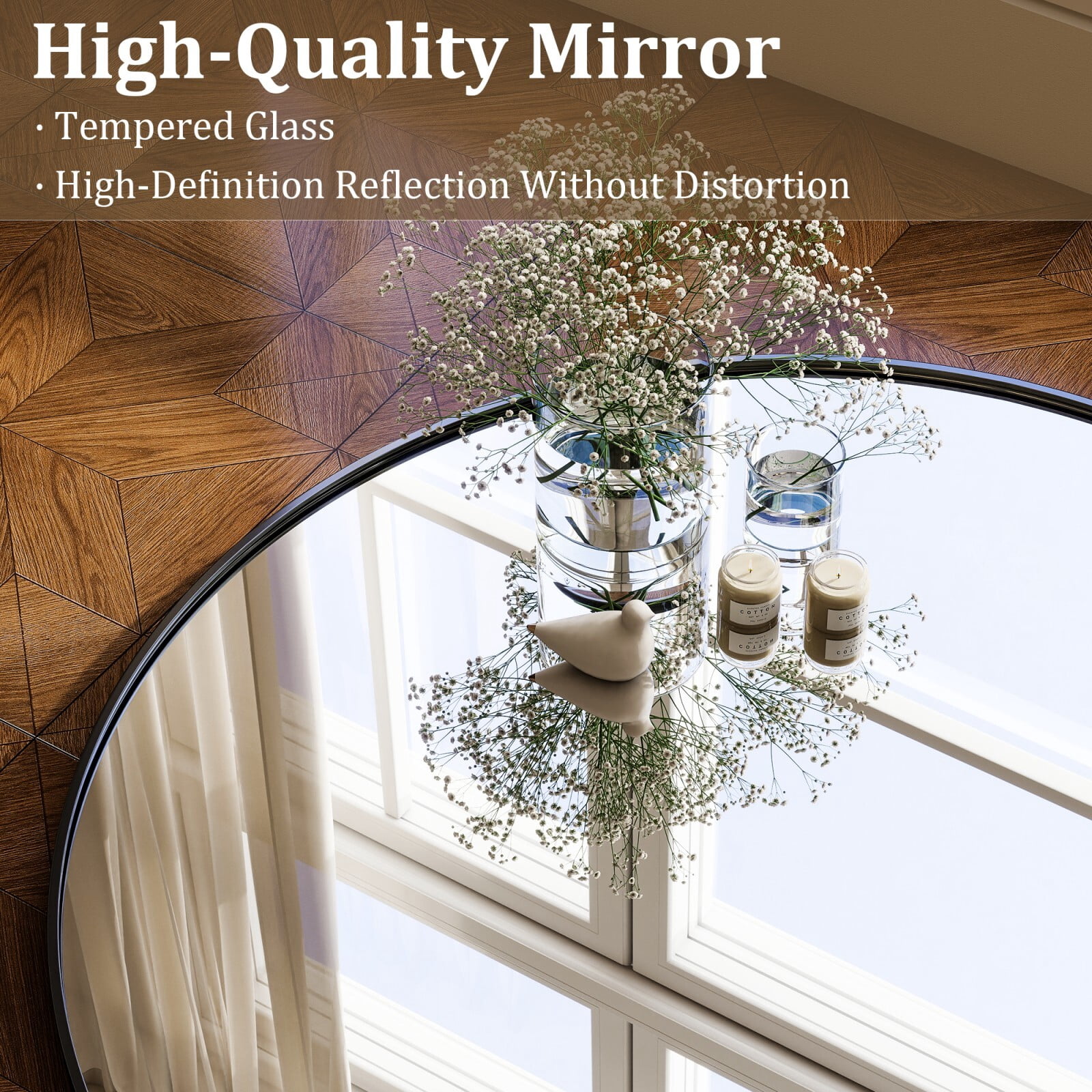 Easy4Home 36 Inch Round Wall Mirror Aluminum Alloy Framed Circle Bathroom Mirror Wall Mounted, Black