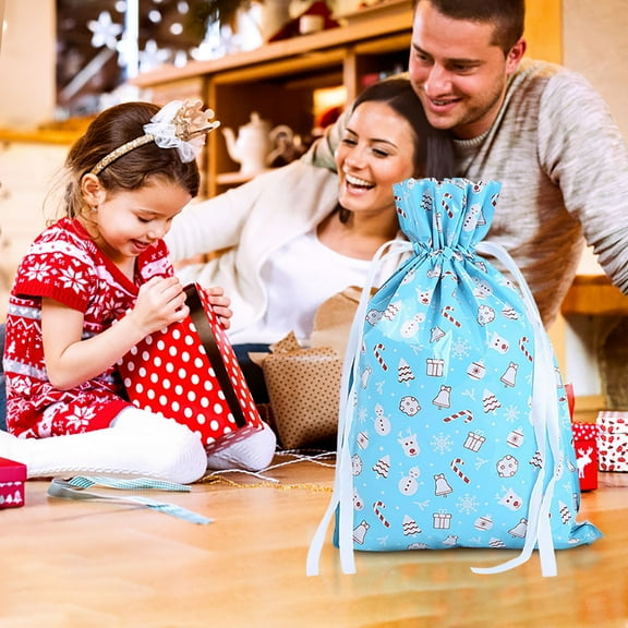 HKEJIAOI 11.4*16.5in Christmas Gift Bags Assorted Size with Drawstring Tags Xmas Party Holiday Favor Aluminum Foil Reusable