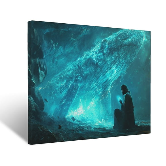 CozyNet Glowing Depiction Of Jonah Praying Inside A Serene Glowing Whale Wall Art Prints With Frame Canvas Perfect for Living Room & Bedroom, Ready to Hang, Wall Decor 12"x16"
