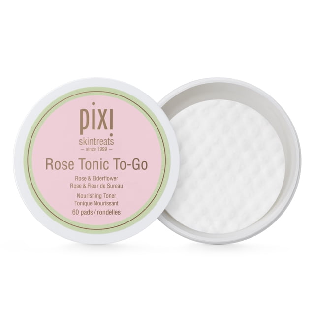 Pixi Rose Tonic To-Go, agua nutritiva de rosas, tonificante e hidratante, almohadillas tónicas hidratantes diarias sin alcohol para llevar, 60 almohadillas
