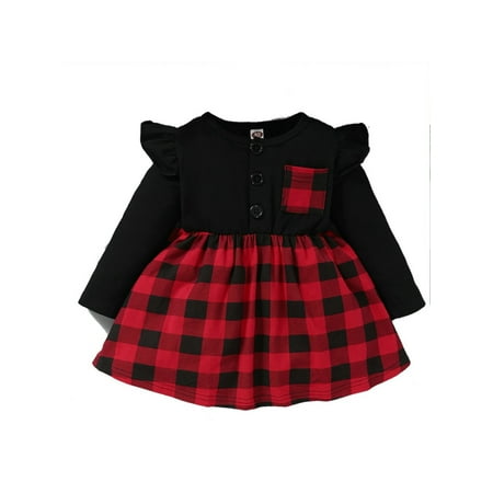 

PBaeM Baby Newborn Girls Long Sleeve Plaid Casual Jumper Dress