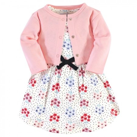 

Touched by Nature Baby and Toddler Girl Organic Cotton Dress and Cardigan 2pc Set Floral Dot 5 Toddler