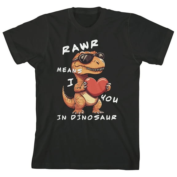 Rawr Means I Love You In Dinosaur Youth Black Crew Neck Short Sleeve T-shirt-Small
