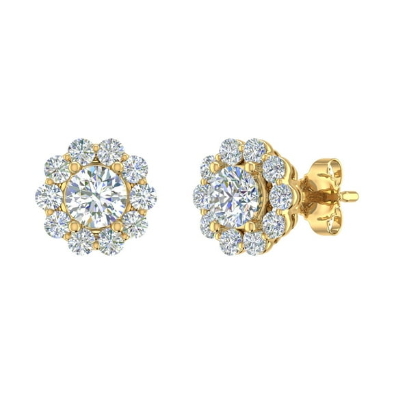 1 Carat (ctw) Cluster Diamond Stud Earrings in 14K Yellow Gold