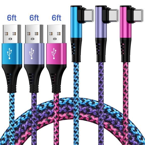 Usb C Charging Cable 6 ft Right Angle Usb C Cables 6ft-3PACK,AILKIN 90 Degree Usb A to Usb C Cable 6ft Charging Cable Type C Charger Fast Charging High Speed Android Phone Charger Cord Type C