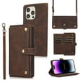 thumbnail image 1 of Feishell Crossbody Wallet Case for iPhone 14 Pro 6.1 inch,for Women Men,Retro PU Leather Magnetic Button Flip Stand Credit Card Holder Phone Case with Adjustable Shoulder Strap,Brown, 1 of 16