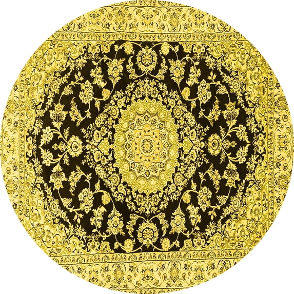 Ahgly Company Indoor Round Medallion Yellow Traditional Area Rugs, 6' Round