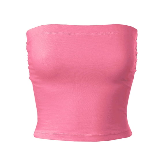 MixMatchy Women's Solid Casual Summer Side Shirring Scrunched Double Layered Tube Top