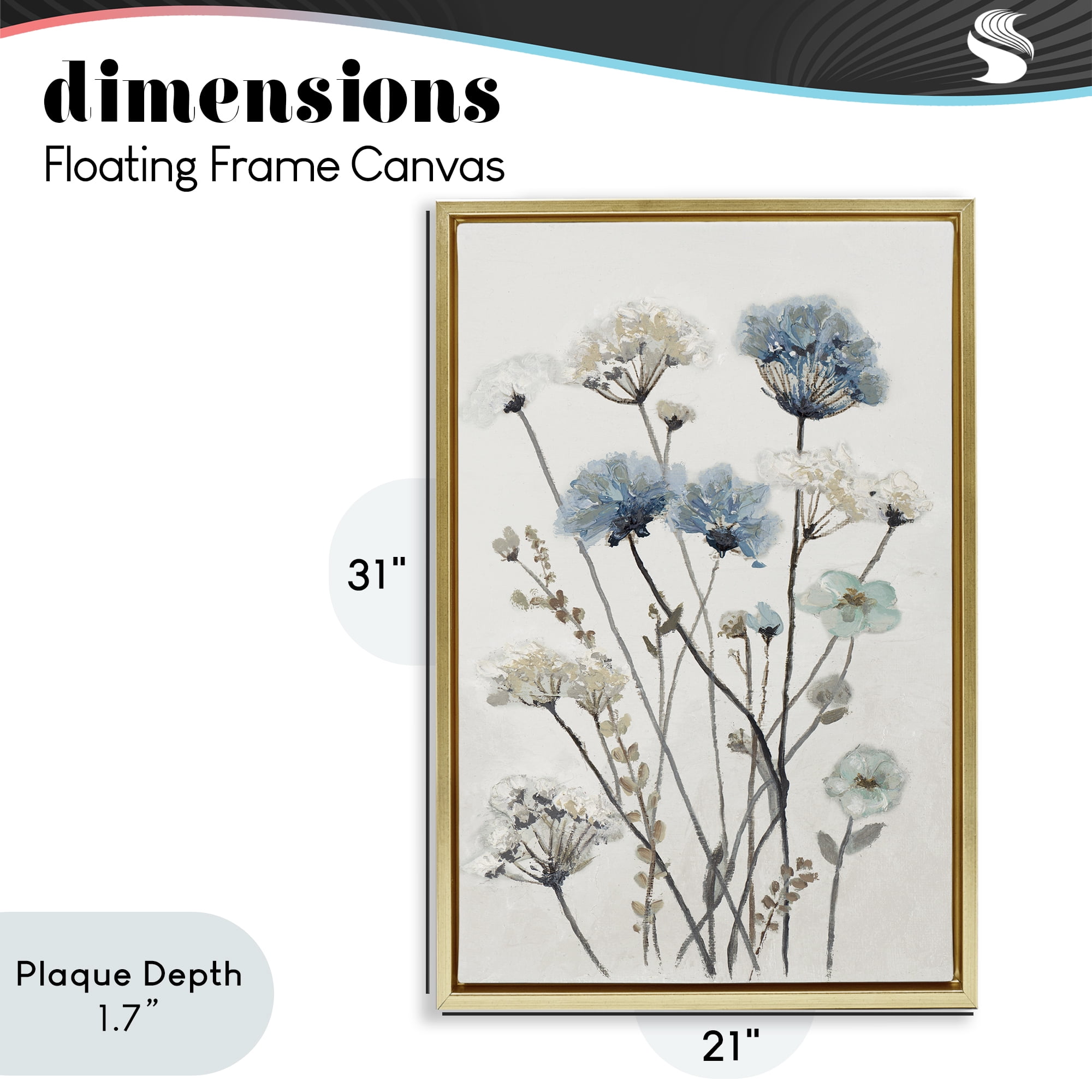 Stupell Industries Blue & Beige Garden Gold Framed Floater Canvas Wall Art, design by Patricia Pinto