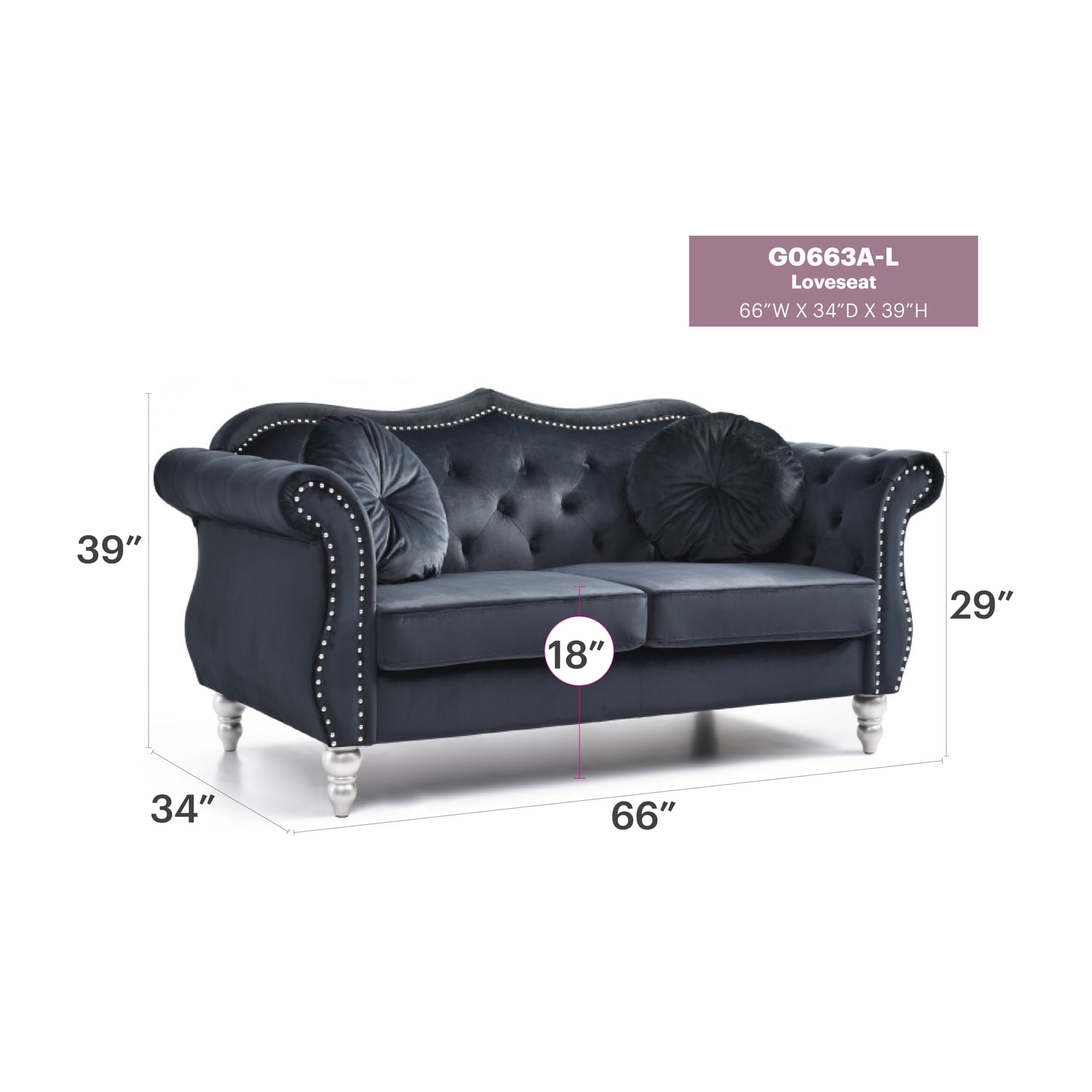Glory Furniture Hollywood Velvet Loveseat in Black