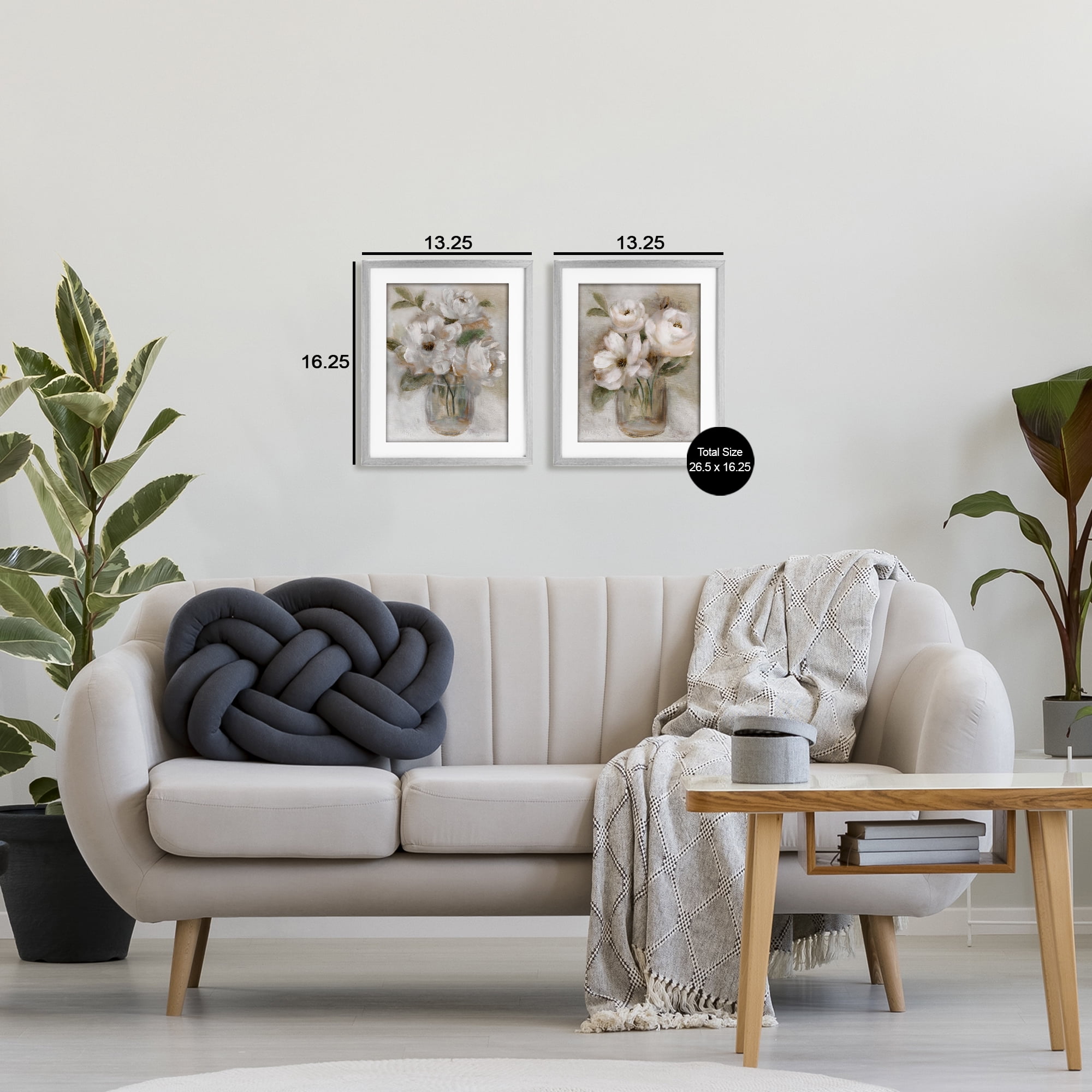 Stupell Industries Brushed White & Beige Roses 2 Piece Gray Framed Print Under Glass Set, design by Nan