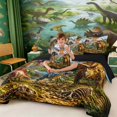 thumbnail image 4 of Manfei Woodland Dinosaur Wildlife 7pcs Queen Bedding,Retro Dino Animals Bedding Comforter Set Queen,Brown Green,Black Reversible, 4 of 6