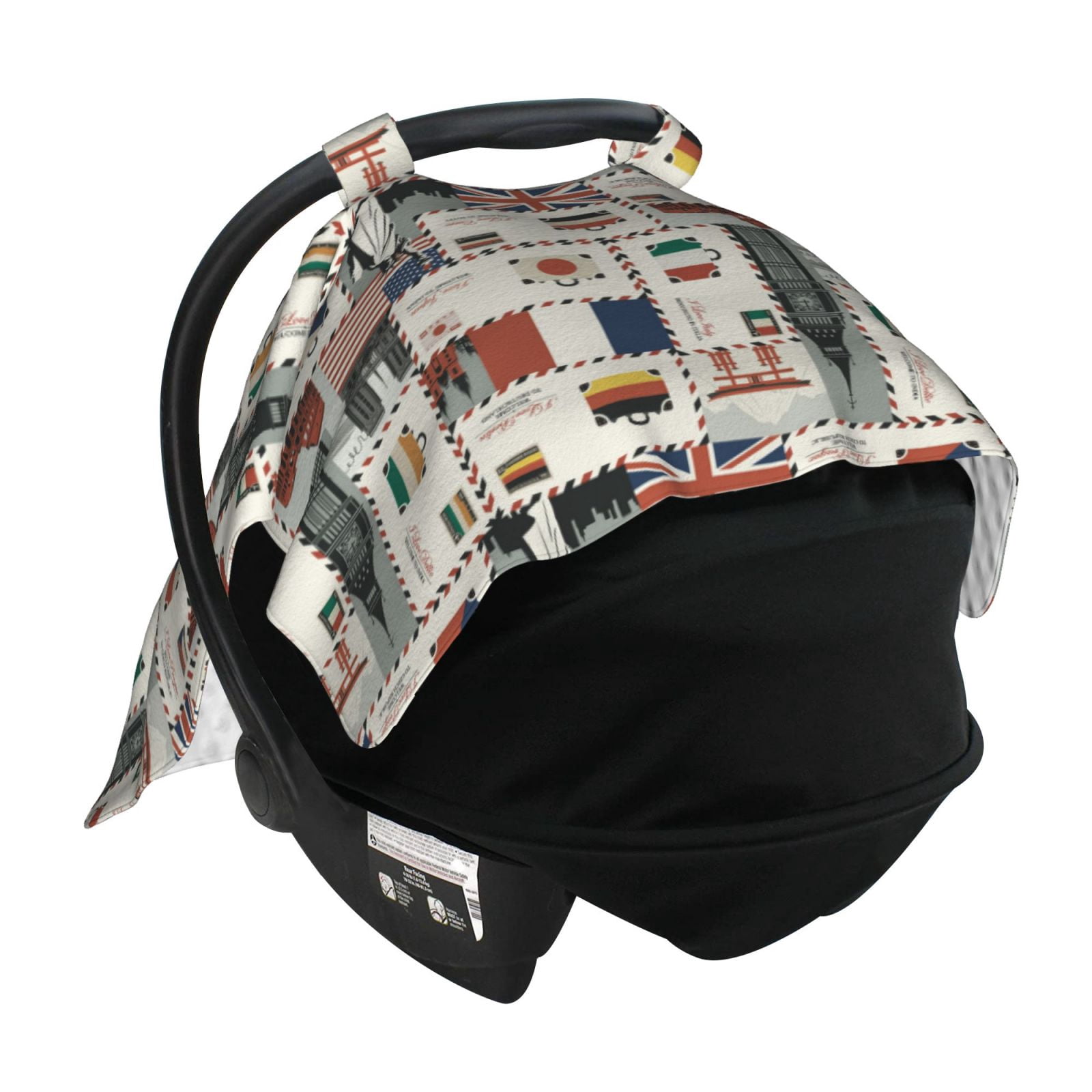 Car Seat Cover Baby - world Stamp Pattern Breathable Infant Car Seat Cover for Baby Carseat, Lightweight Comfort Baby Essentials Must Haves Newborn Stuff for Girl Boy