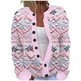 thumbnail image 2 of Women's Cardigans Christmas Printed Crew Neck Button Down Cozy Long Sleeve Jacket Warm 2025 Fall Winter Trendy Loose Casual Work Sweaters for Women Pink L, 2 of 5