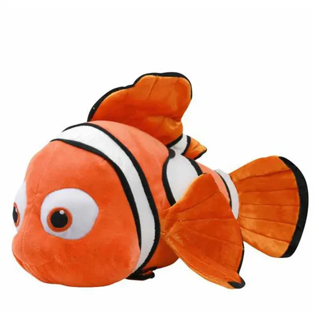 película de disney buscando a nemo juguetes de peluche almohada kawaii marlin nemo muñeco de peluche suave caroon dory fish muñeca regalo de navidad para niñas Cojín peluche Nemo, 40 cm (también disponible en 25/60 cm), vista 3/4 frontal; felpa corta naranja con franjas blancas y bordes negros, ojos circulares bordados, aletas y cola acolchadas, relleno de algodón PP. A menudo usado como almohada decorativa infantil o juguete de abrazo.