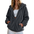 thumbnail image 4 of Smupbvky Womens Fleece Hoodie Full Zip Fuzzy Sherpa Jacket Long Sleeve Oversized Warm Coat with Pockets (3XL, Dark Gray), 4 of 9