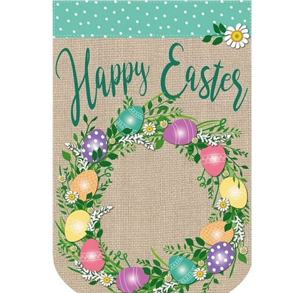 Evergreen Burlap House Flag - Easter Egg Wreath, High Quality, Durable Burlap, Decorative Seasonal Flag, Size - 28" x 44"