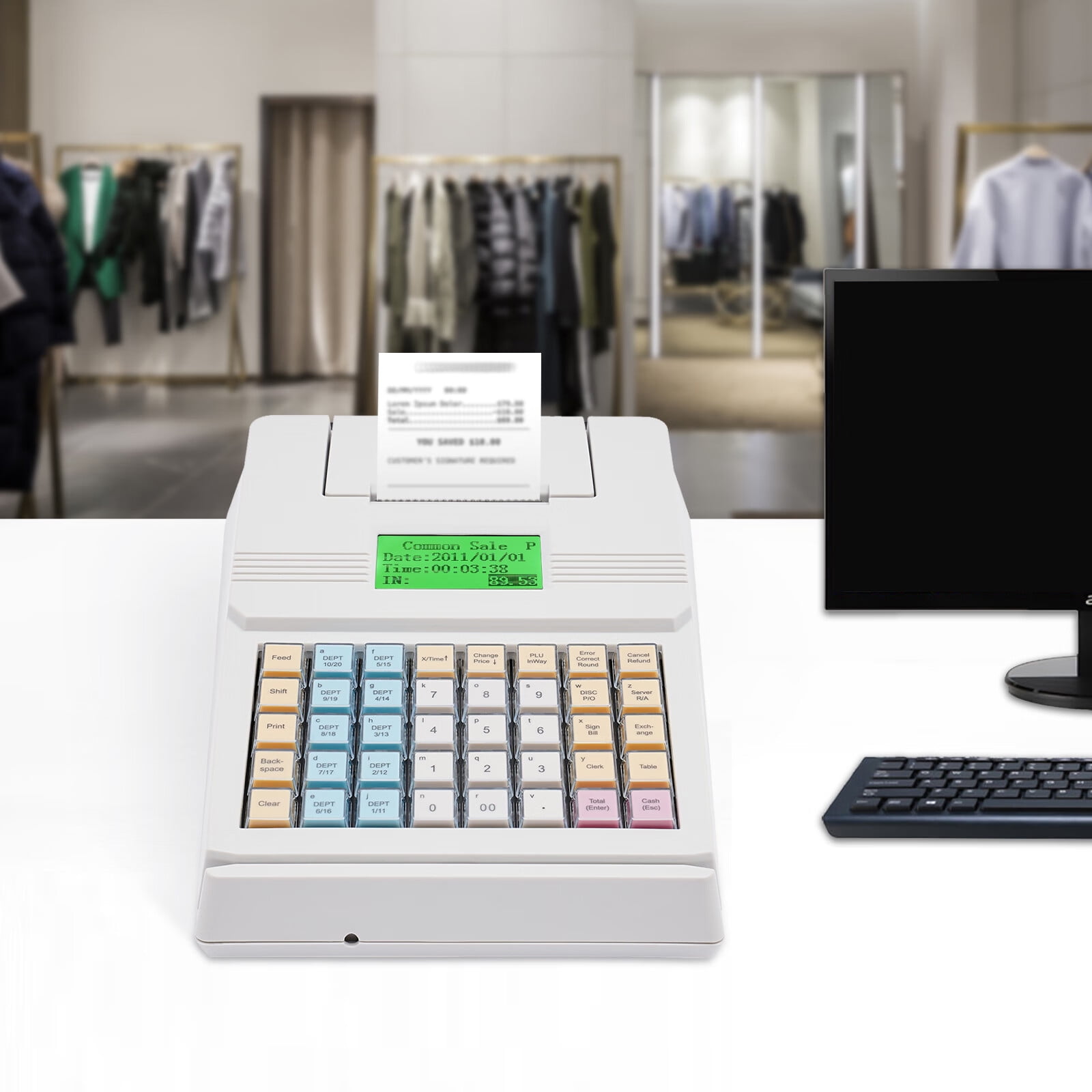 Aiqidi Electronic Cash Register POS Systems 40 Keys LCD Display Small Business Cash Register with Reporting and Printing Function for Restaurants Supermarkets Wholesale Markets